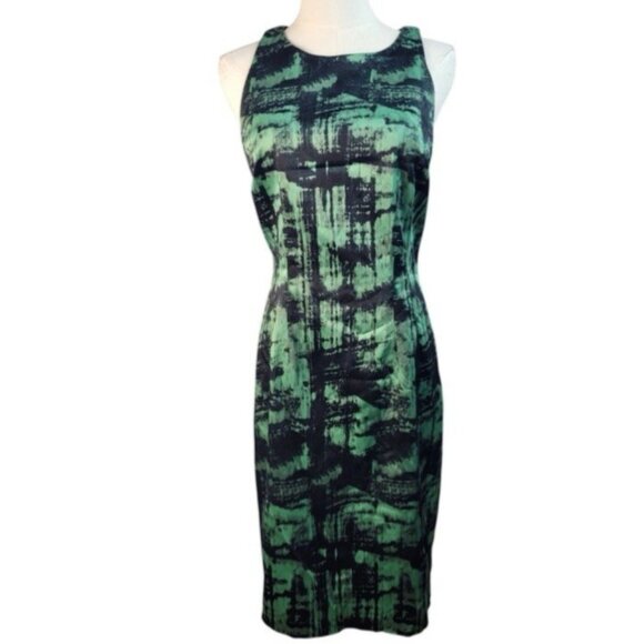 Jay Godfrey Sheath Dress 6 Faux Stretch Silk Sheath Green Black NEW $300 - Picture 4 of 9